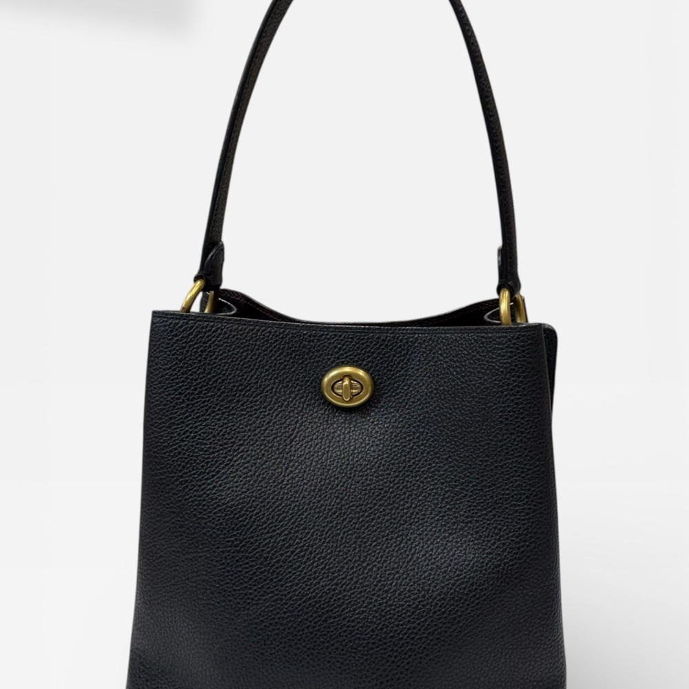 Coach Charlie Bucket Bag 21 Crossbody Pebble Leather 89102 Black Gold EUC - Picture 4 of 13
